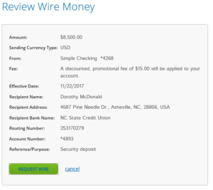 bank of america receiving wire transfer fee